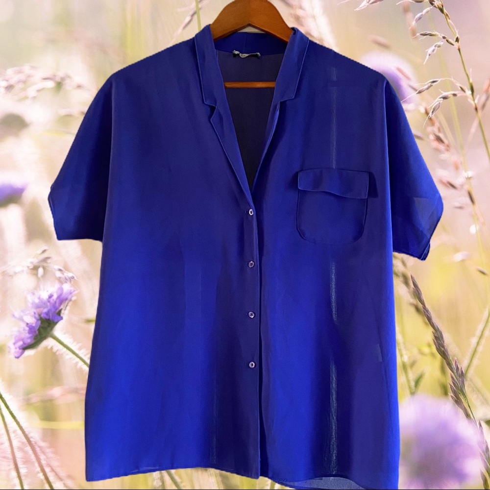 Short Raglan Sleeve Blouse in Rich Royal Blue